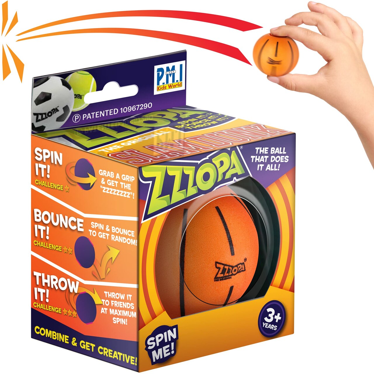 P.M.I. Original ZZZOPA Fidget Balls: Slamdunk Fidget Stress Ball from Fun Collection | Fidget Toys for Kids: Spin it, Bounce it, Throw it! | 1/20 Collectibles | 6 cm | Fidget Stress Ball Kids’ Toys